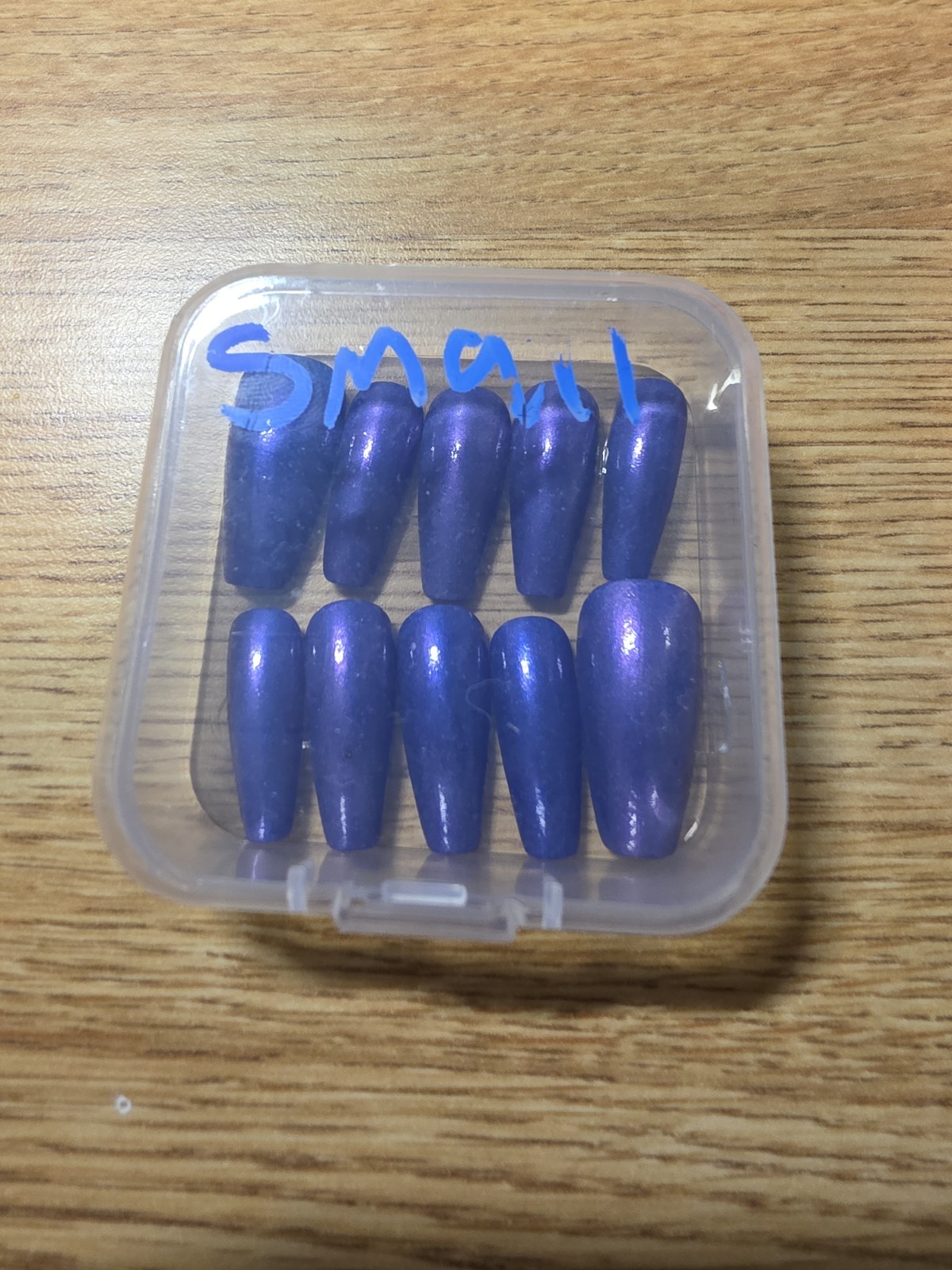 Hand Made Blue Iridescent Coffin Press On Nails