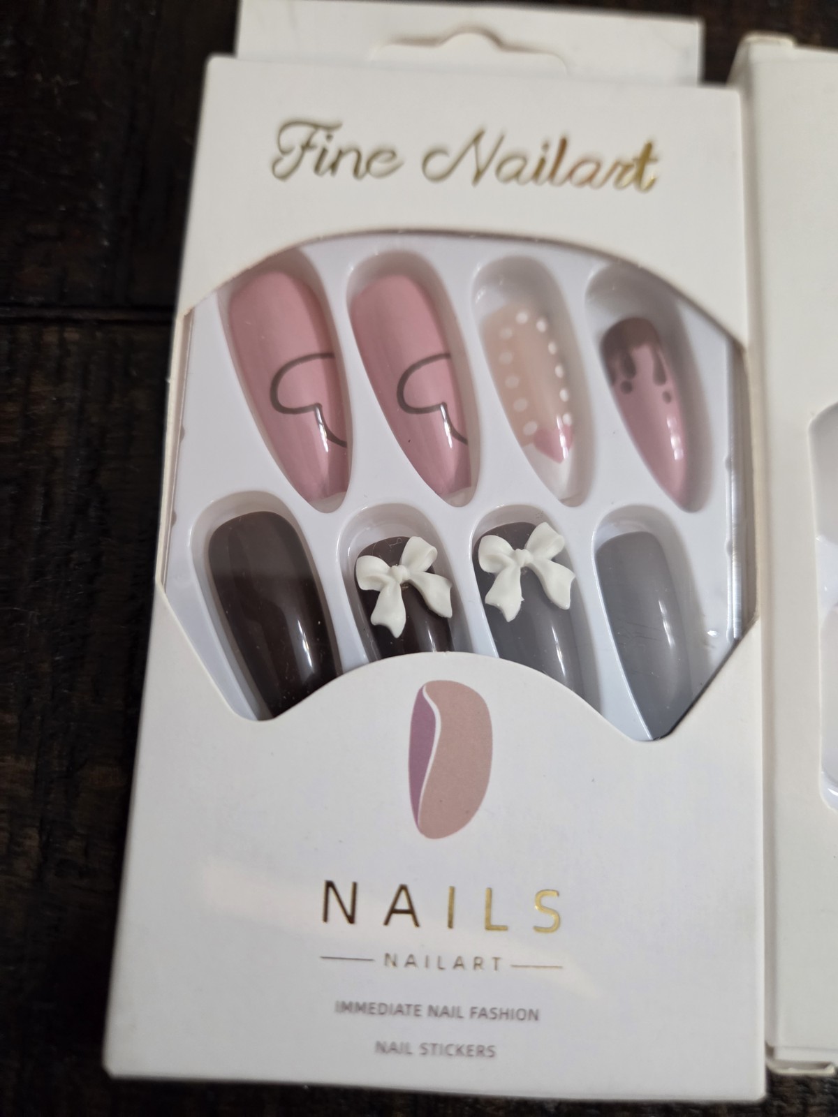 Press On Nails Lot 3 Packs Pink/Chocolate Ying Yang Rainbow And Flowers Cute