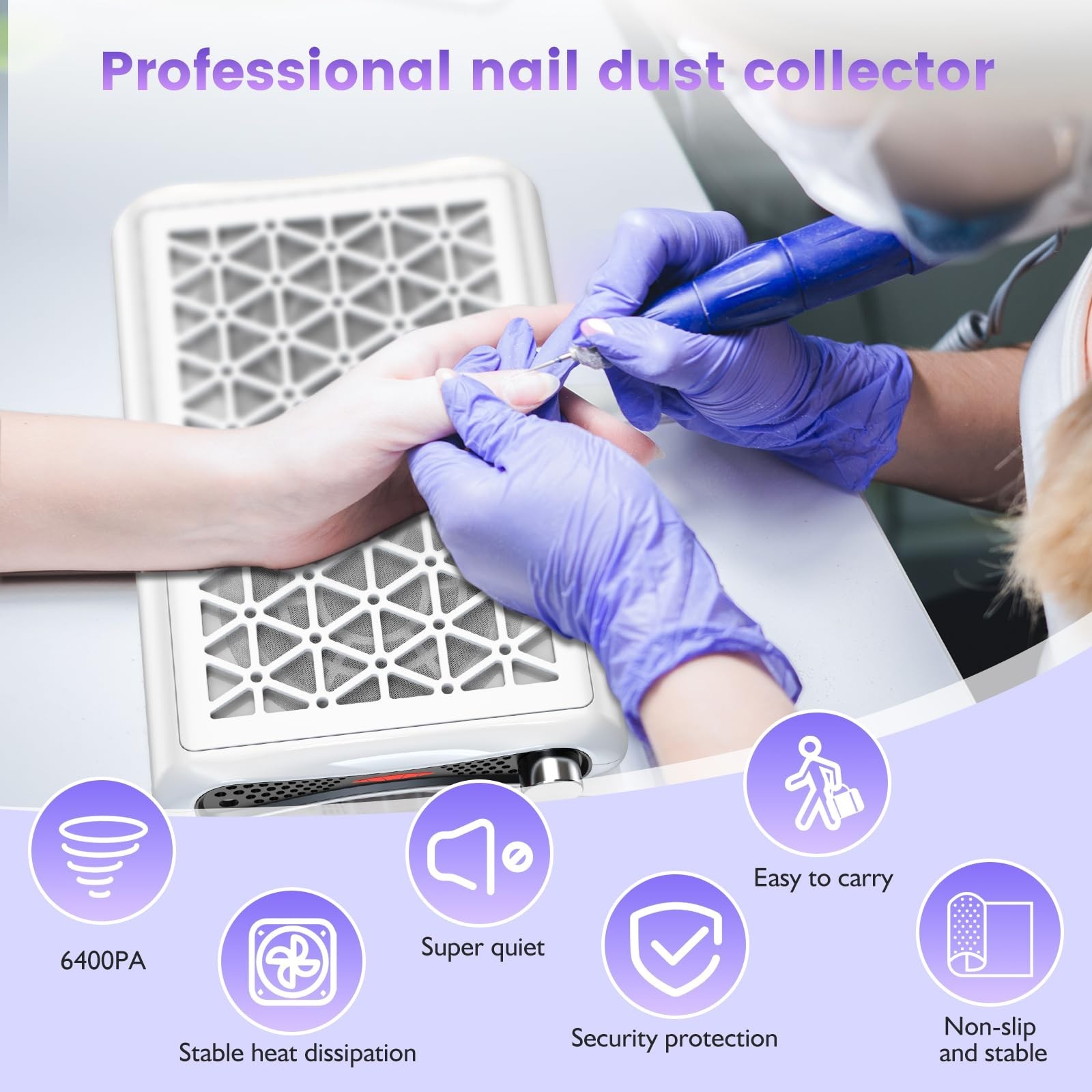 Nail Dust Collector Machine 1600PA with LED Display & 30 Filter Papers for Salon