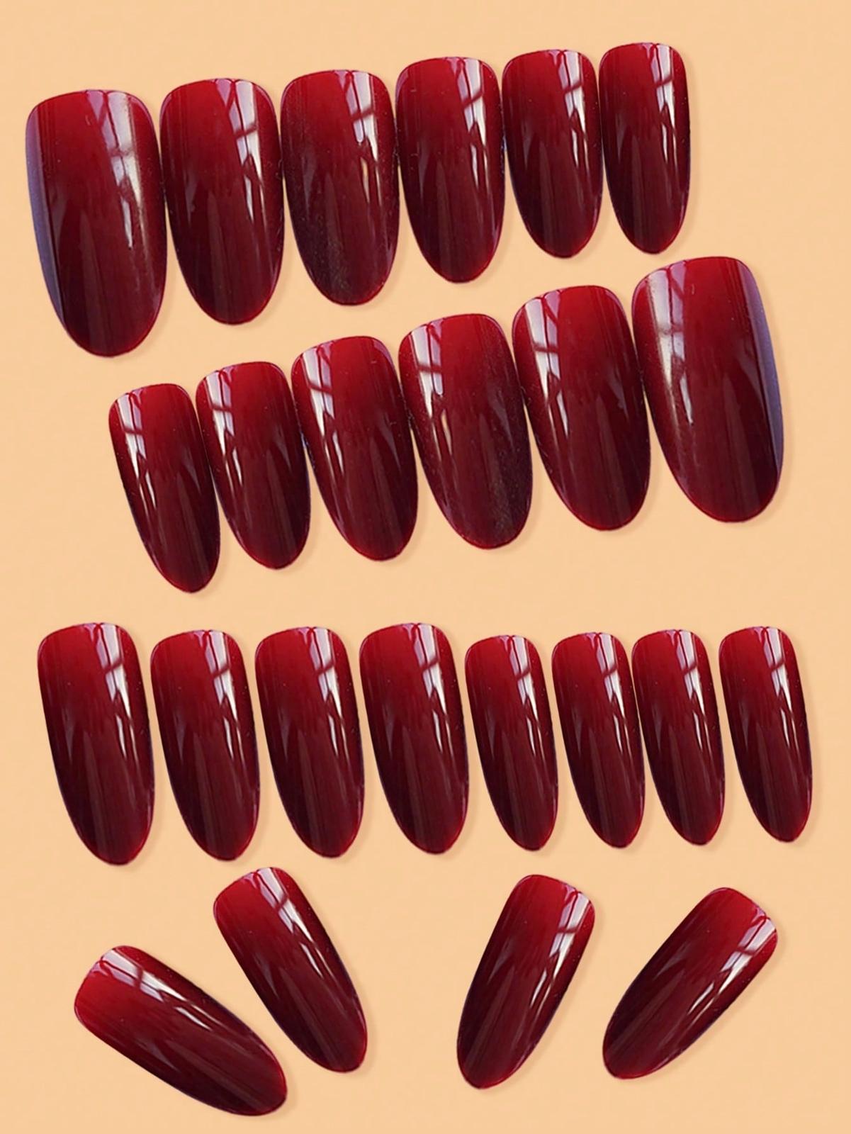 24pcs Long Coffin Burgundy Solid Glossy Plain Fake Nail False Nails Press On
