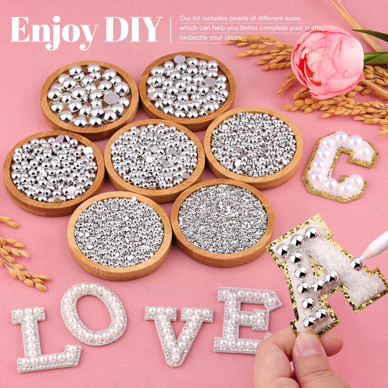 TINKRSTUFF Assorted Size Flatback Pearls for Crafting Nail Art Silver Color L…