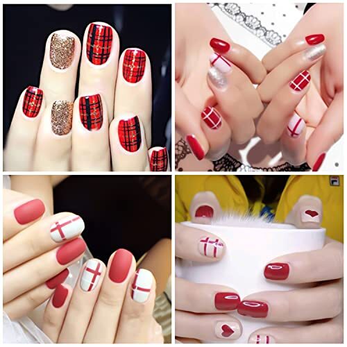 16 Sheets Red Plaid Nail Polish Strips for Women Nail Stickers Red Plaid Style