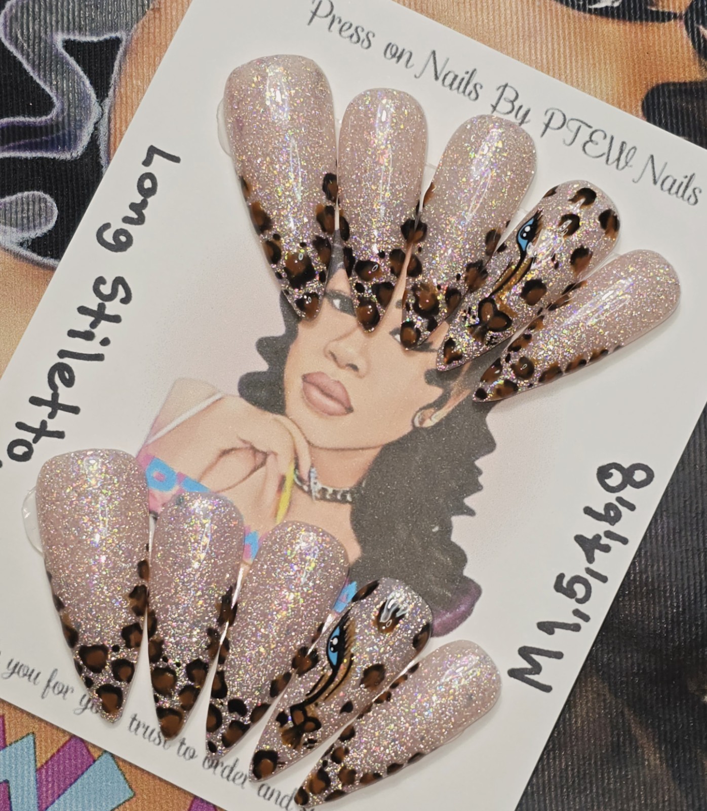 Handmade Press On Nails,Cheetah Nails Design,Medium Size 1,5,4,6,8Long Stiletto