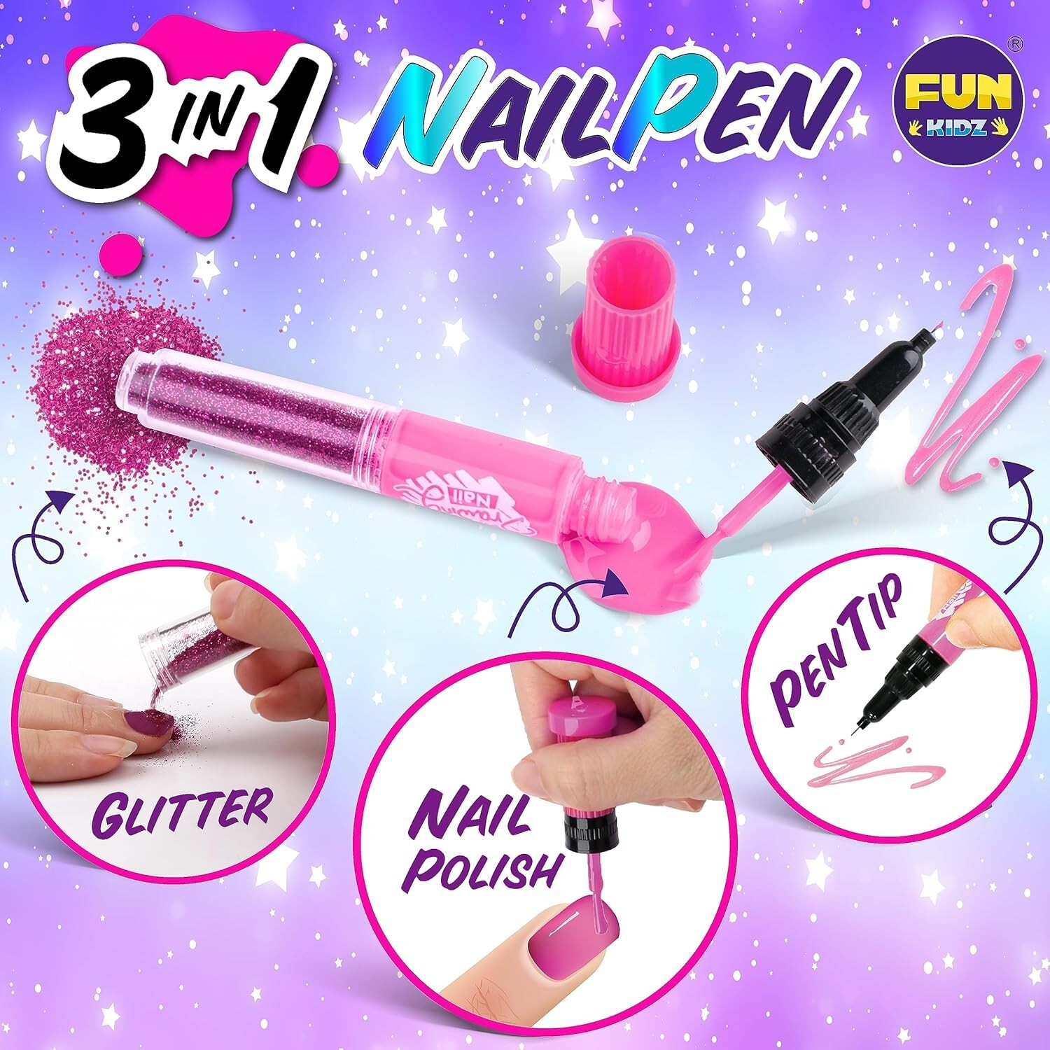 Girls 8-12 Nail Art Combo with 120 Fake Nails and Glitter Pens – Fun DIY Set