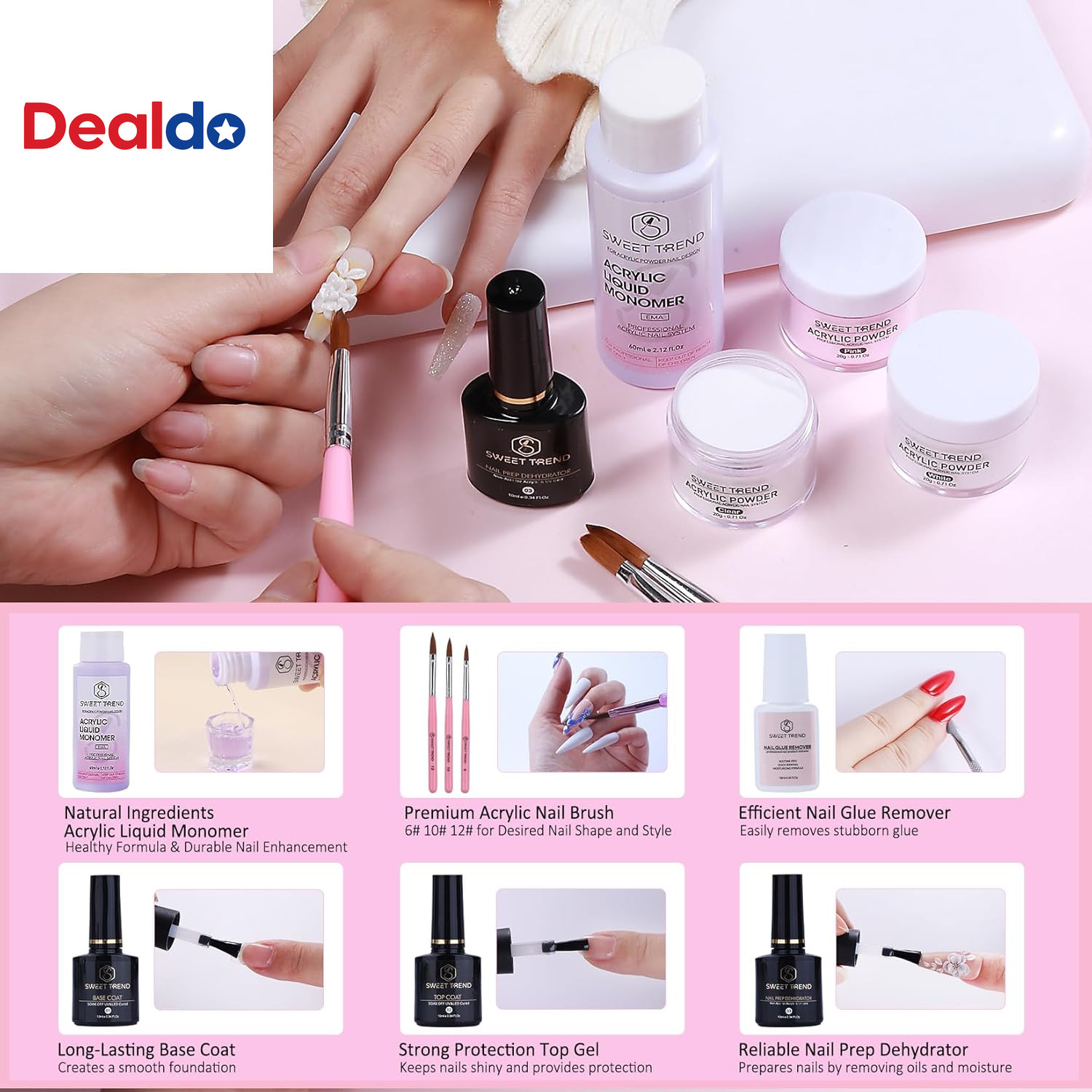 Acrylic Nail Kit with Drill: 20G Clear White Pink Acrylic Powder and Liquid Begi