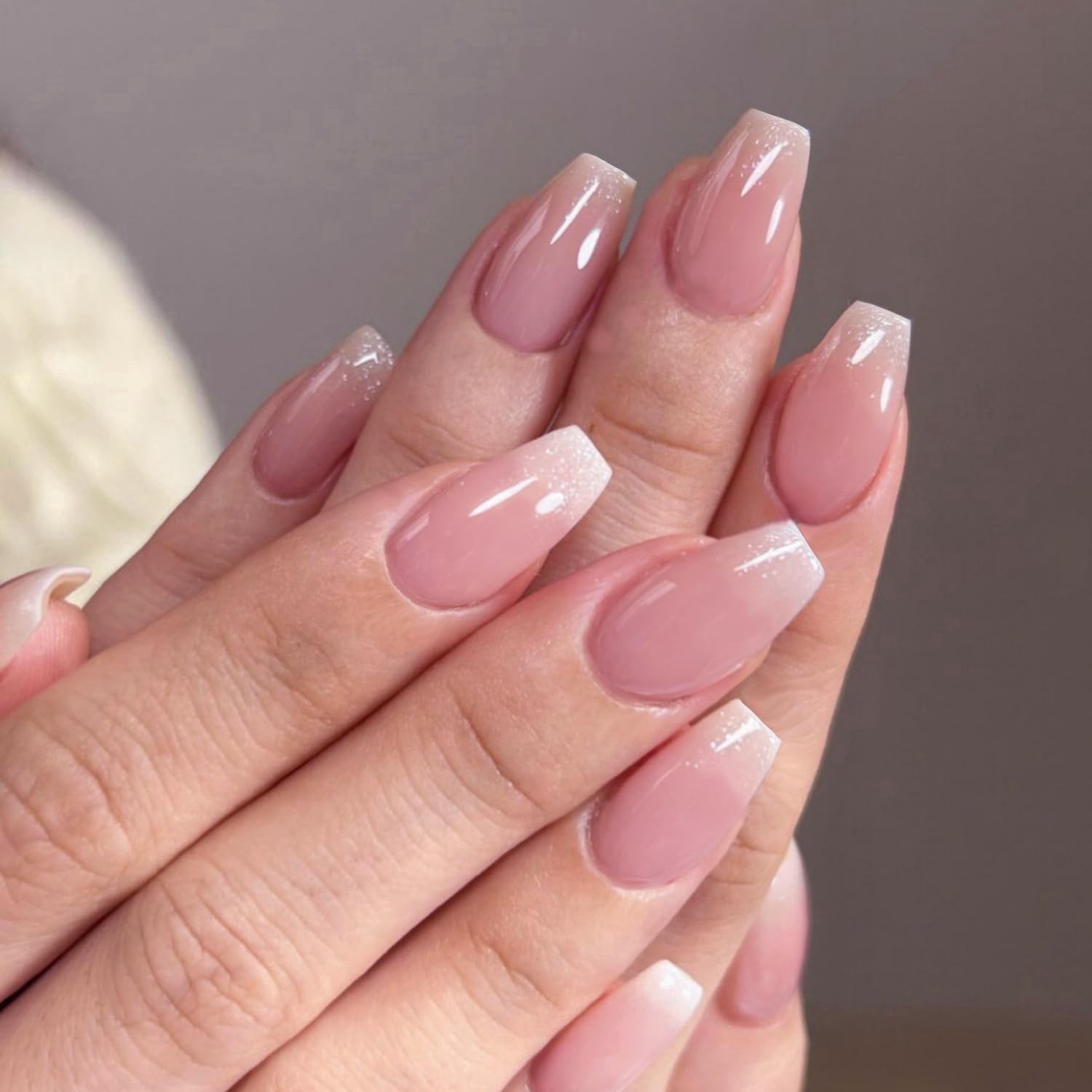 Glitter Ombre Pink Short Coffin Short Coffin Press on Nails Medium Press ons,…
