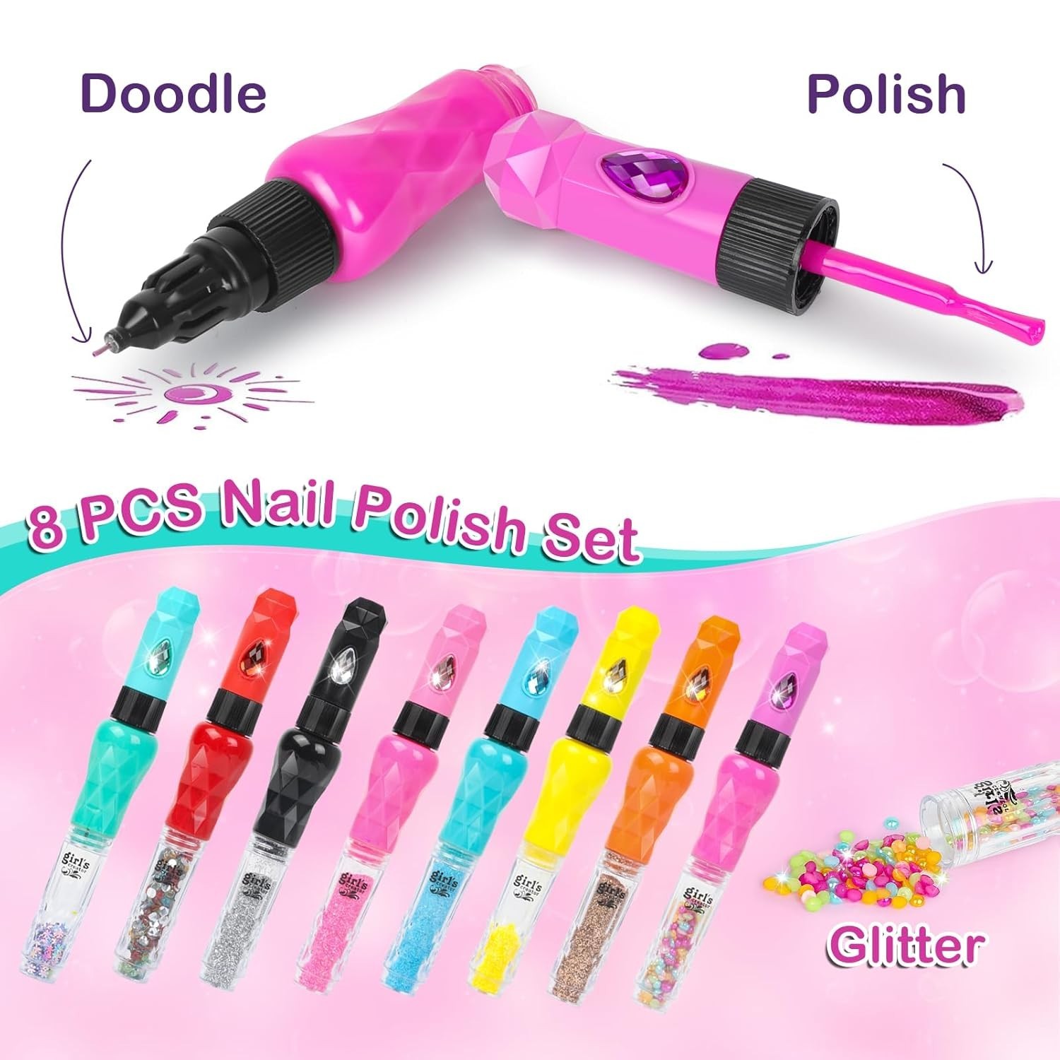 Nail Art Pen Set for Kids, Non-Toxic Nail Polish Glitter Doodle Tip, Nail Art