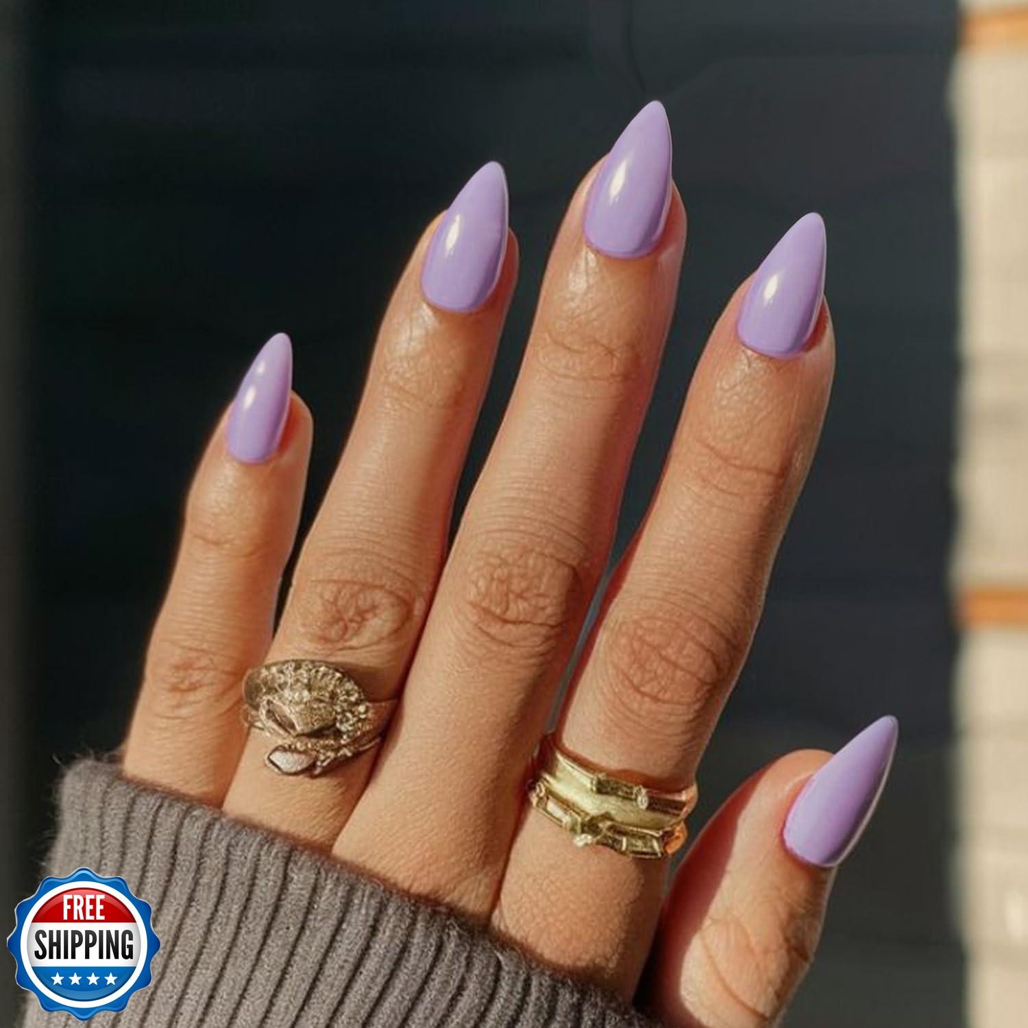 Lilac Nails Press on, Light Purple Press on Nails Short Almond Shaped, SXVME