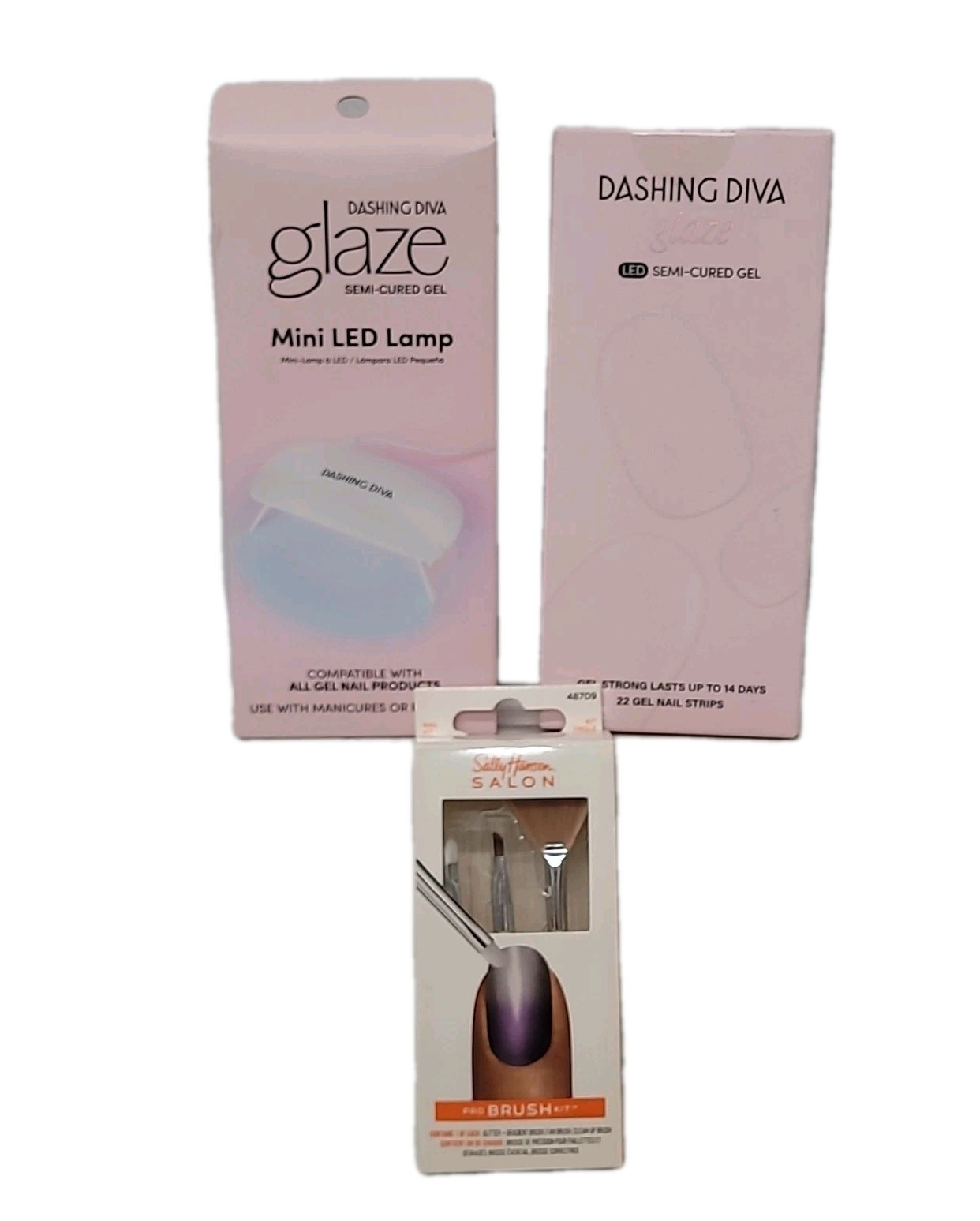 DASHING DIVA GLAZE MINI LED LAMP+22 LED SEMI-CURED GEL NAIL STRIPS+BONUS NEW DD3