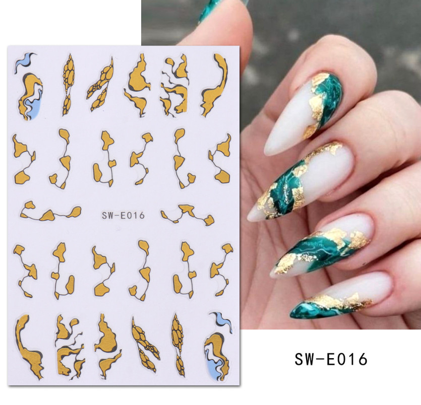 Nail Art Sticker Decal 3D Acrylic Blue Ink French Lines Marbles Golden Wave NS43
