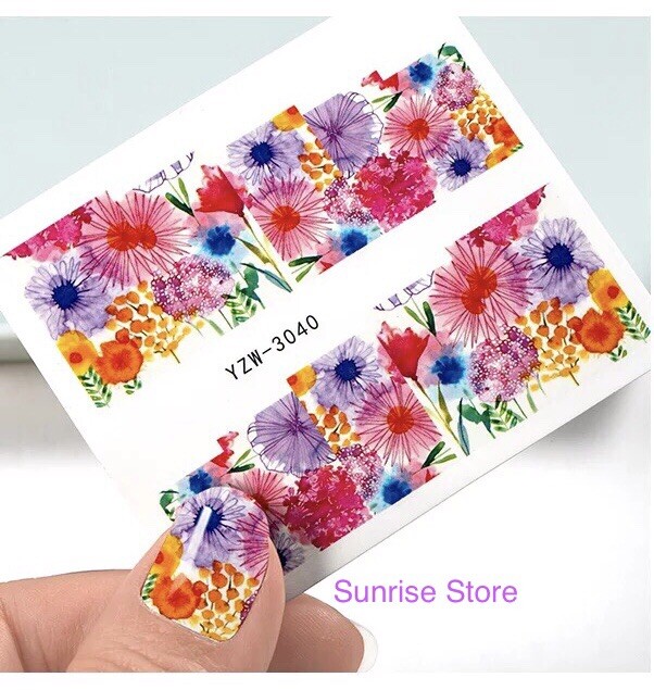 Nail Art Water Transfer Sticker Ink Flower Pink Flower Floral Decals Manicure