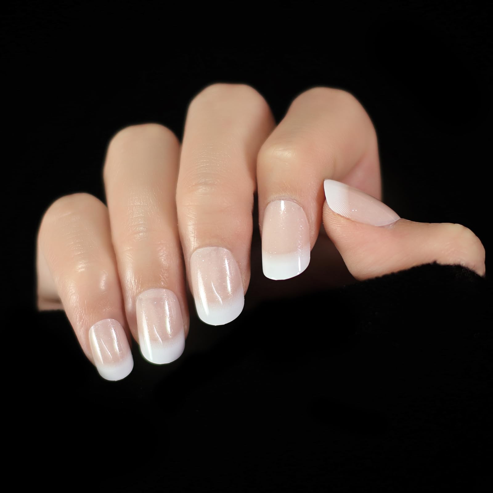 Press on Nails Natural Nude Pink White with Glitter French False Nail Art Tip…