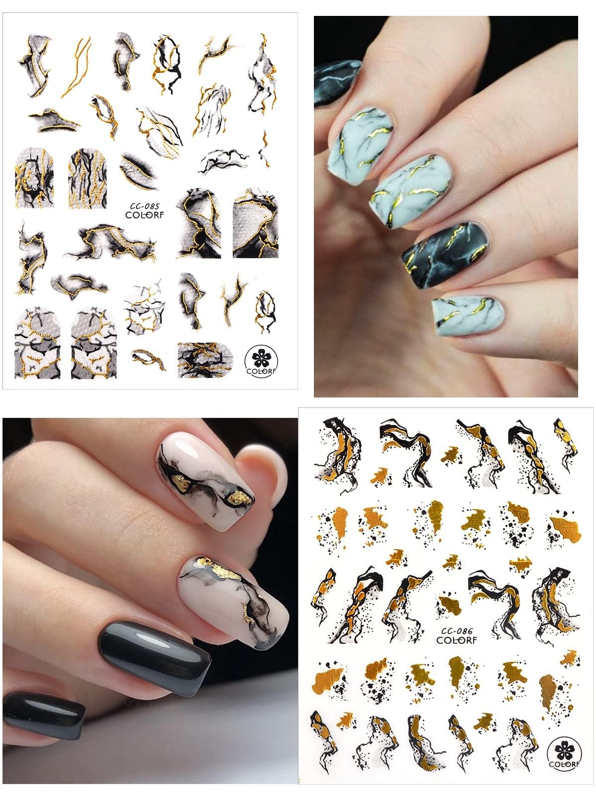 Graffiti Arte De Uñas Unas Pegatinas 3D Blanco Negro Oro Raya Linea Uñas Unas