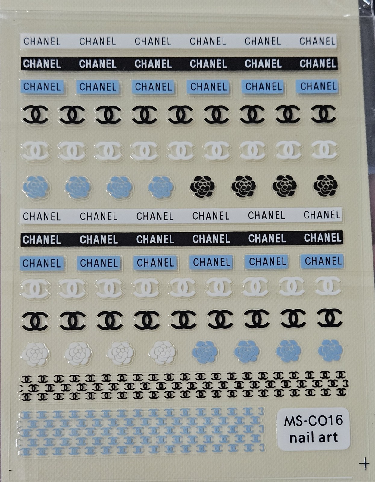NWT NAIL ART DESIGN SELF-SEAL STICKERS SOLID BLACK, WHITE & BLUE!