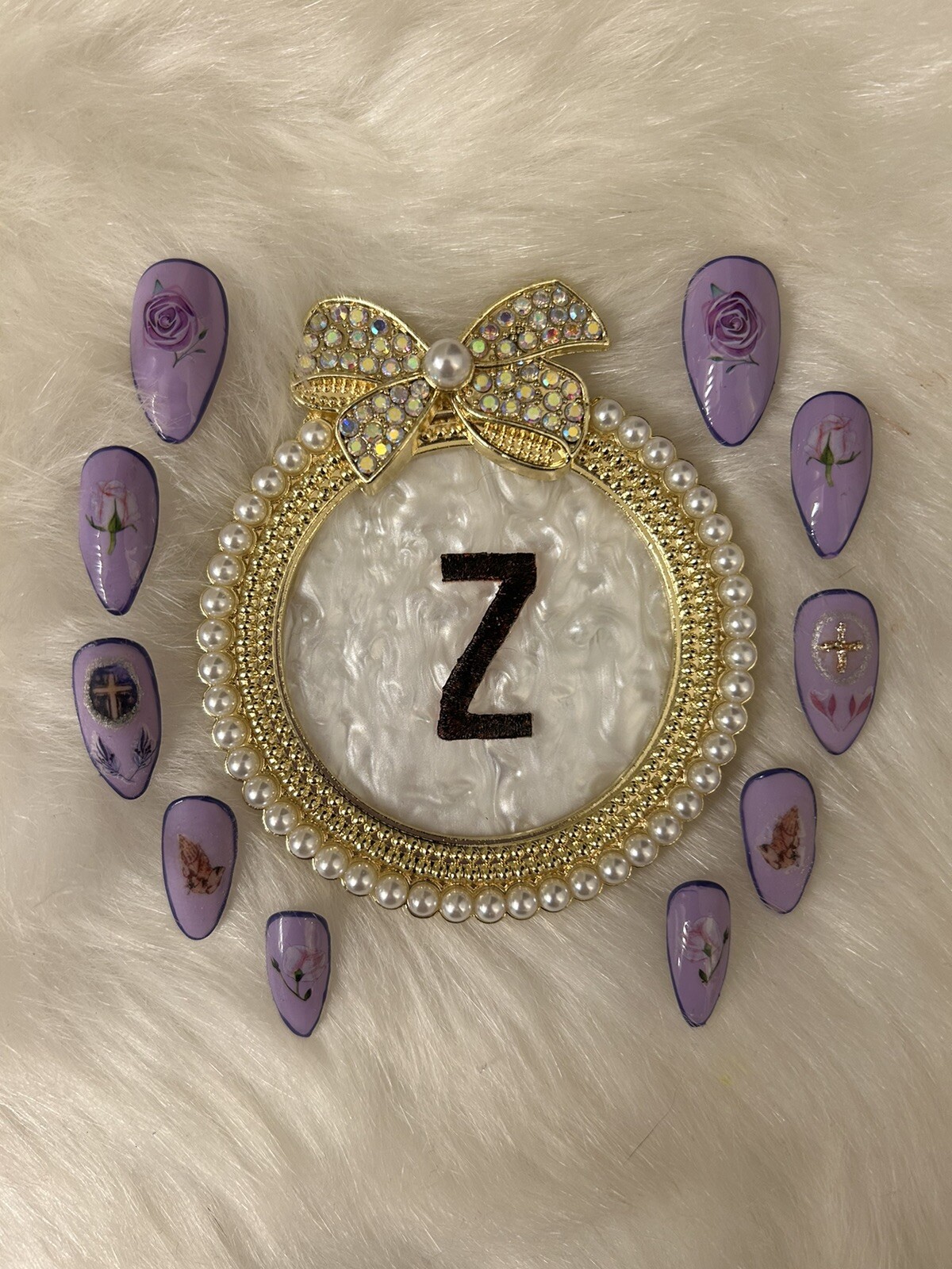 Z NAILZ! Gorgeous Set of Handmade Easter/Religious Lilac Almond Press On Nails