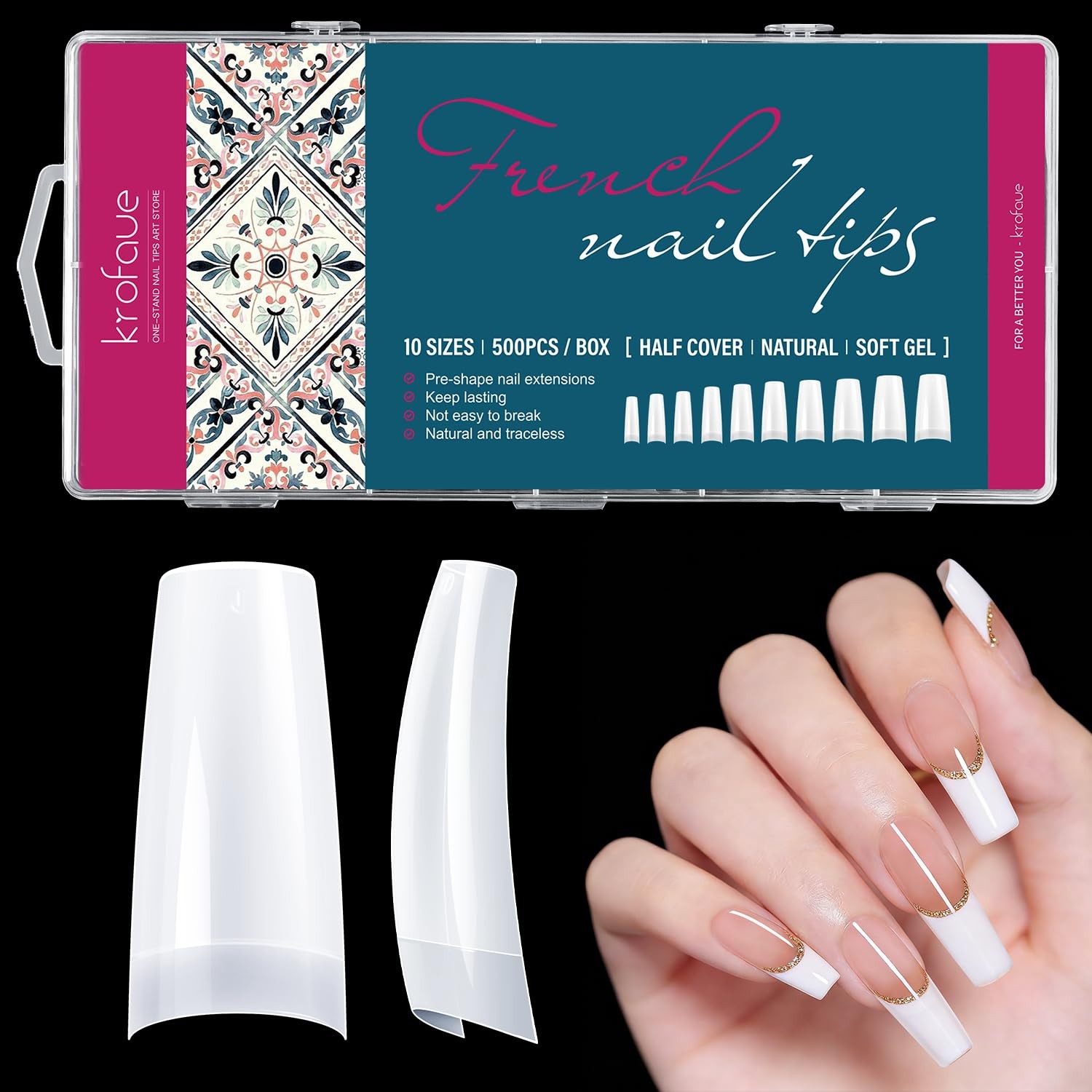 krofaue 500PCS Soft Gel False Nail Tips – Half Cover Acrylic Nail Art for Salon