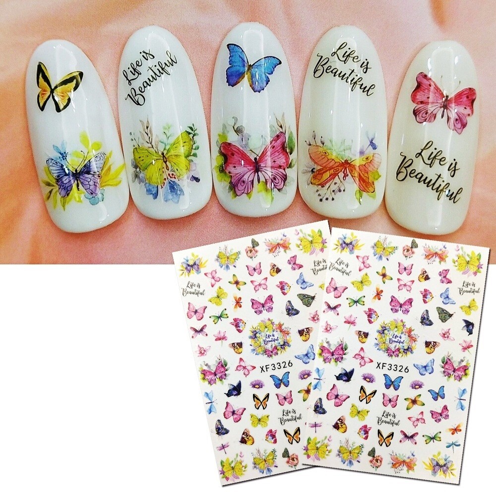 12 Sheets Set Nail Art Stickers Butterfly Bug Birds series Insects & Flower NS34