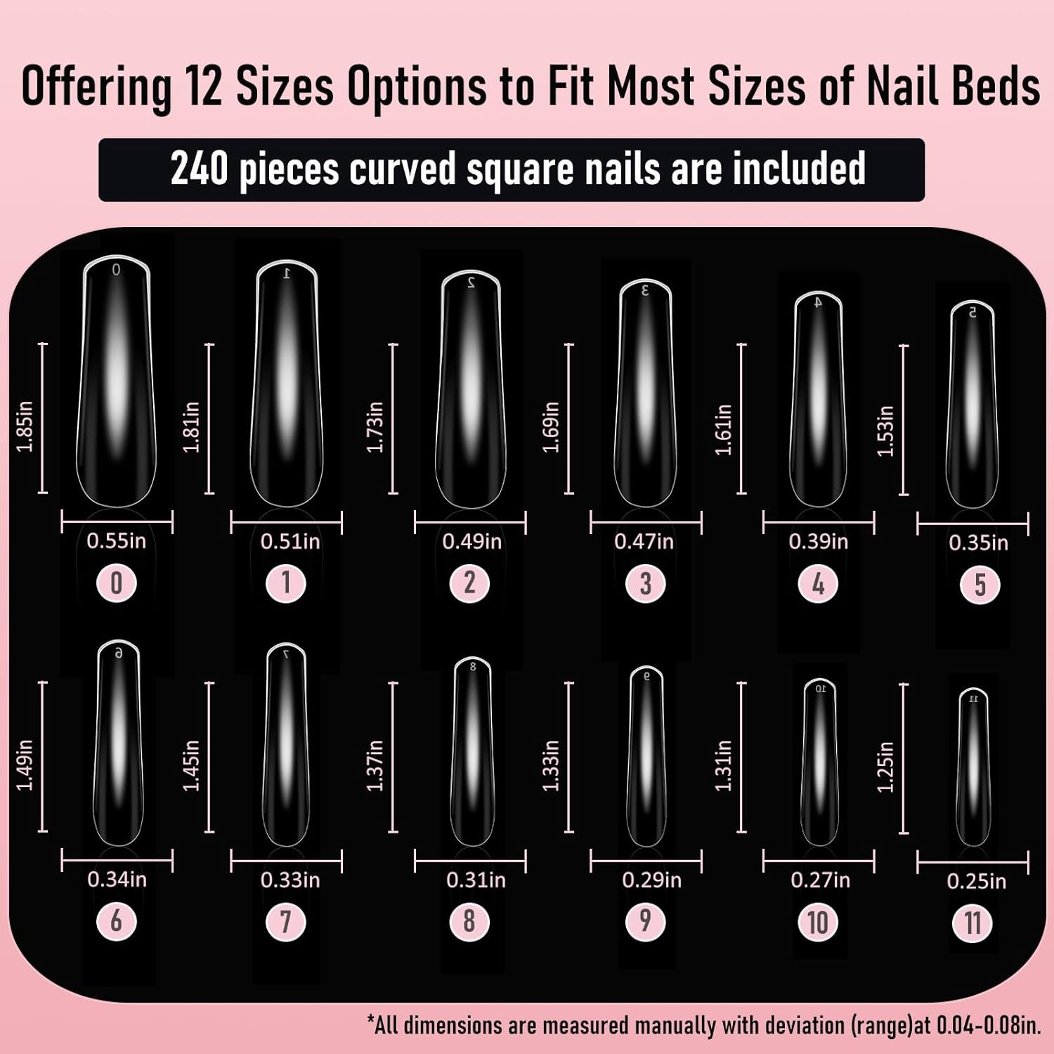 Curved Square Nail Tips Press on Full Cover Nails, Extra Long, Clear