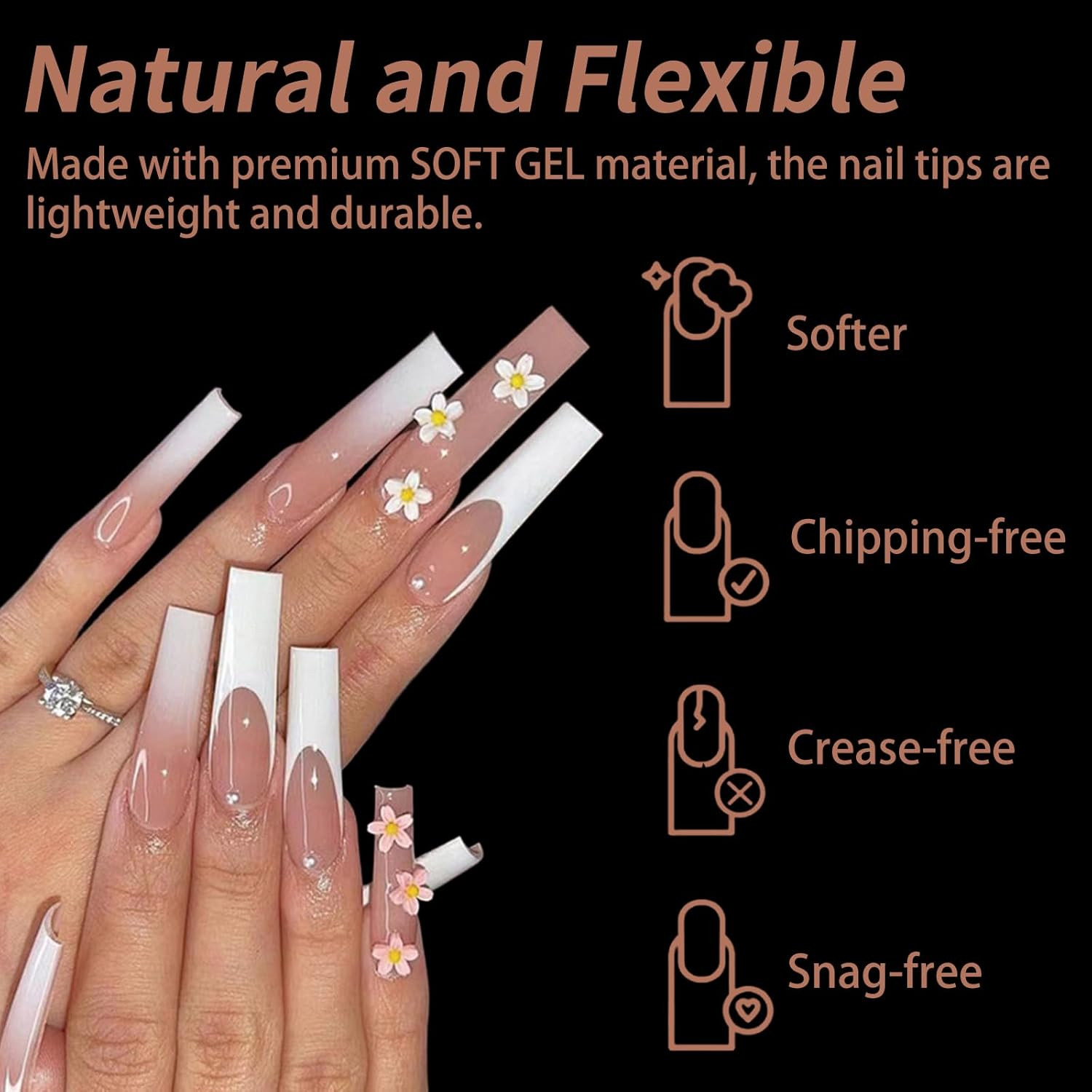 Long Square Nail Tips, 240Pcs Full Cover Soft Gel Nail Tips Pre-Shaped 3XL Strai