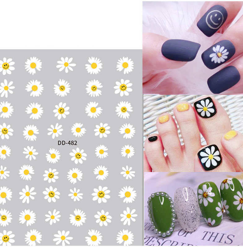 Nail Art Stickers Decal Daisy Flower Emoji Happy Face Smile Self-Adhesive NS45