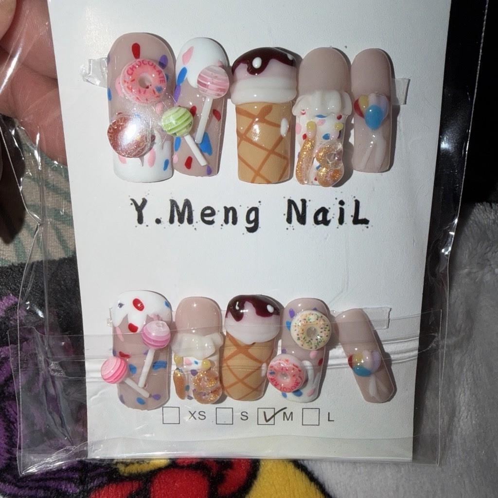 Y.Meng Nail Press-On Nails Full Cover Medium Square Multicolor 3D Dessert