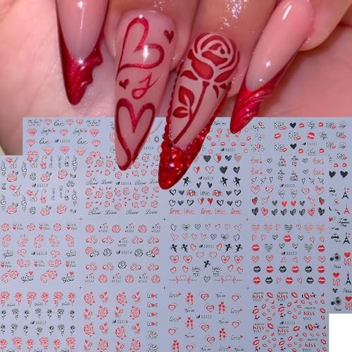 Valentine’s Day Nail Art Stickers 24 Designs Red Heart Lips 3D Red Valentine