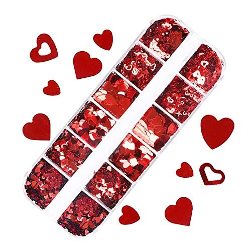 Red Heart Nail Art Glitter Sequins for Valentine’s Day Nail Art Red heart