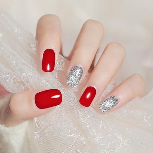 12 Sheets 168 Pcs Red Solid Nail Polish Strips for Style 5 Bright Multi-Color
