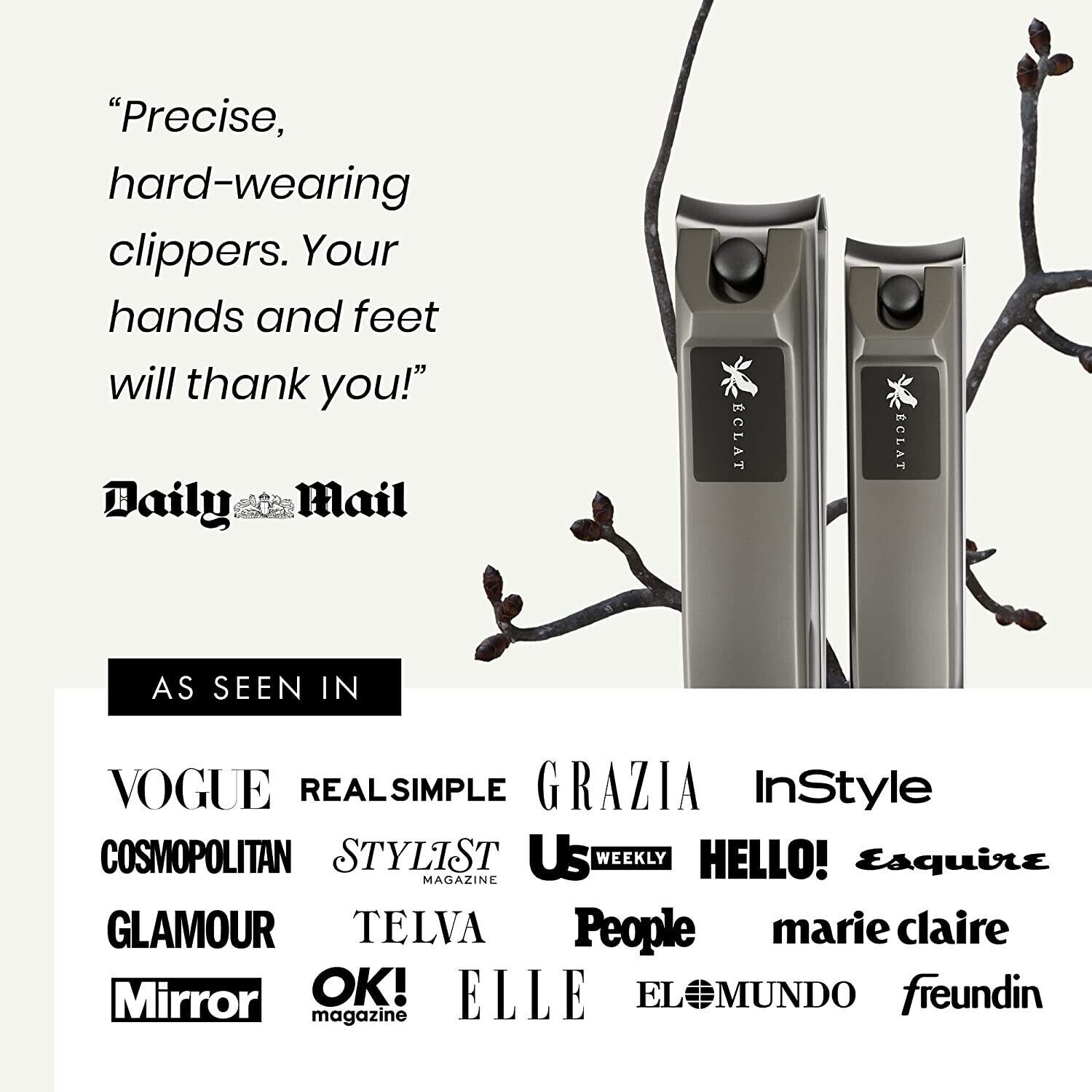 Eclat Premium Nail Clippers Men & Women 2 Pack Zinc Alloy Fingernail & Toenail