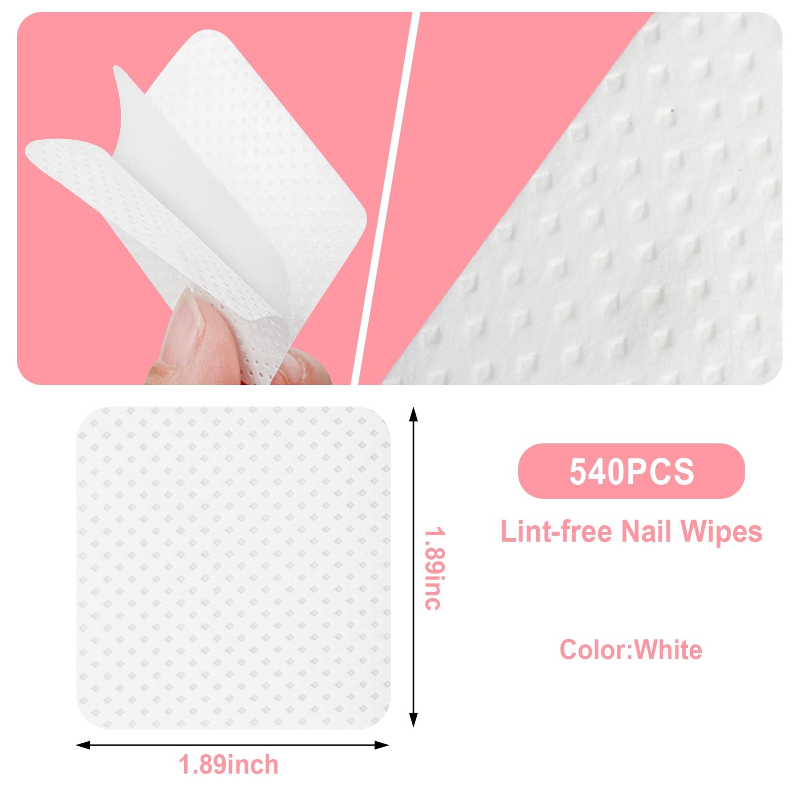 Nail Polish Remover, Lint Free Wipes 540PCS Acetone 540PCS, White