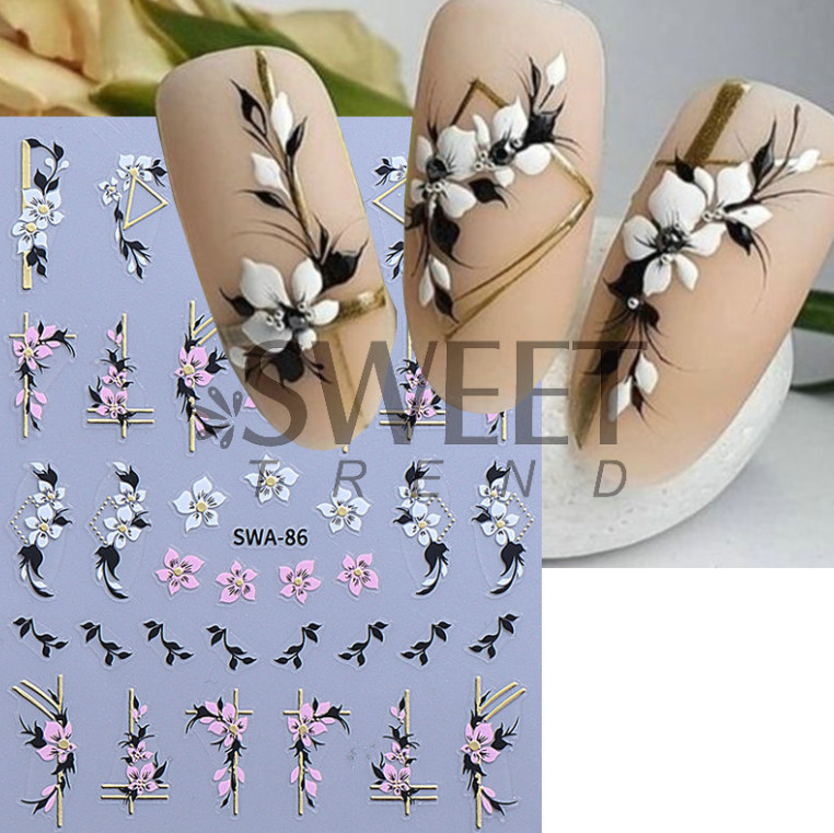 Hibiscus Lily Colorful Petal Floral Textured Matte Nail Art Flowers Decals NH29
