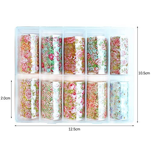 10 Rolls Starry Sky Nail Art Foil Sticker Colorful Flower Rose Nail Transfer