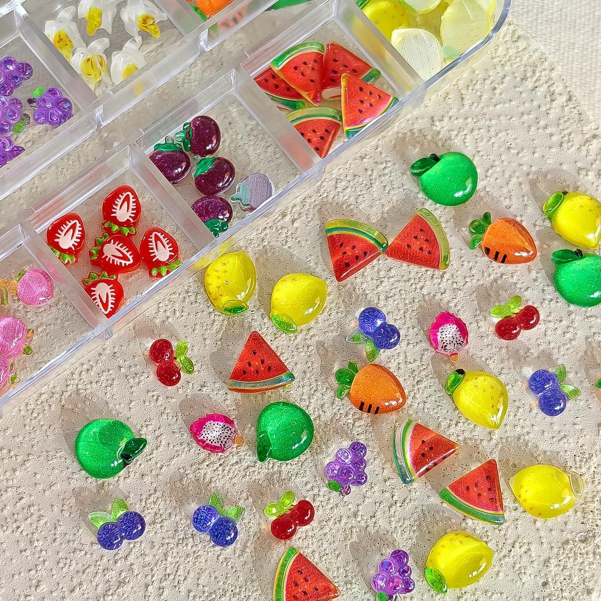 Summer Fruit Resin Nail Gems, 3D Ice Crystal Clear Charms for DIY Manicure