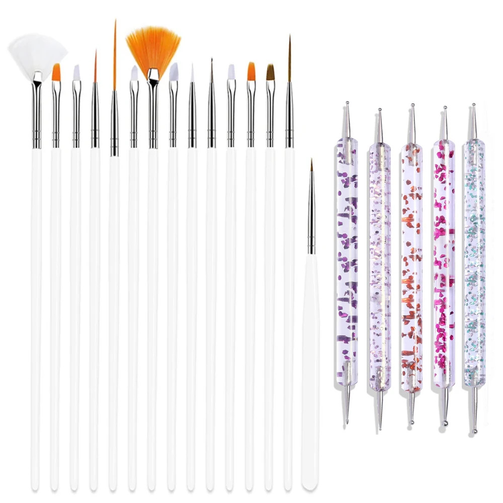 15Pcs Fine Detail Paint Brush Set Acrylic UV Gel Drawing Dotting Manicure Nail A