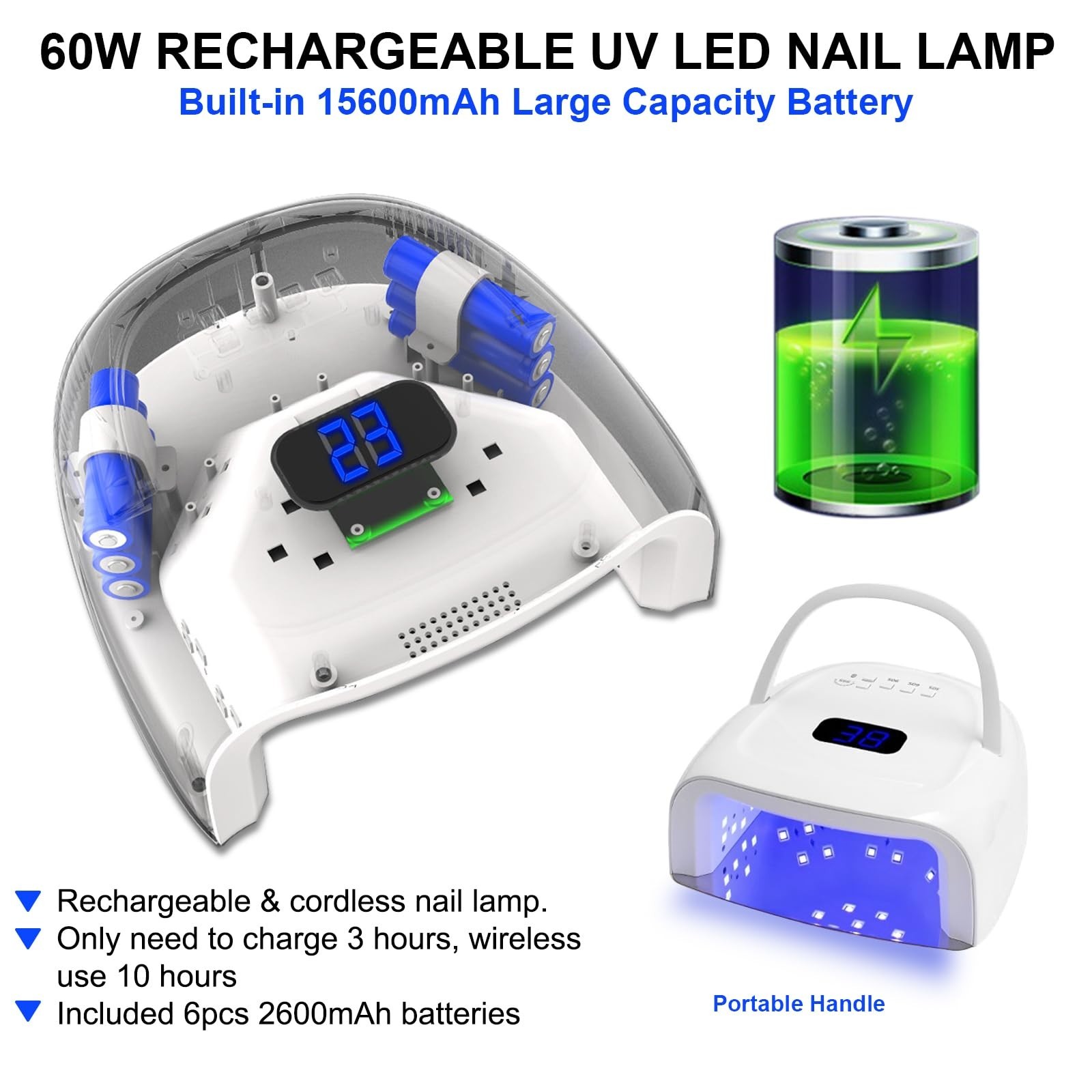 UV LED Nail Lamp,60W Professional Rechargeable UV LED Nail Dryer fo… Fast Ship