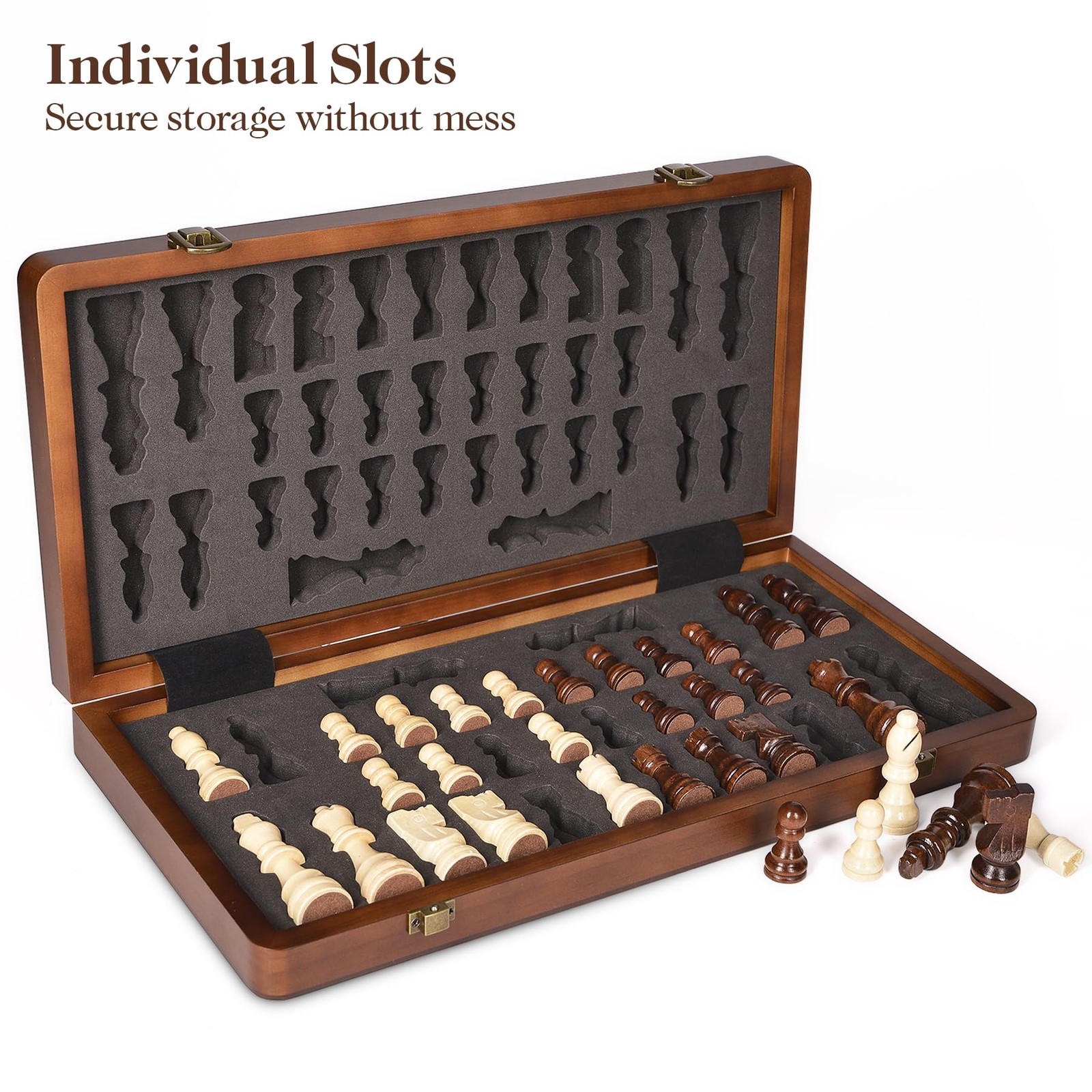 ELONGDI 15″ Wooden Chess Set with Magnetic 15.4 x x 0.95 inches, Walnut