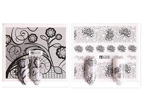 Nail Art Stickers, 40 Sheets Water Transfer Decals for DIY Black Lace Flower