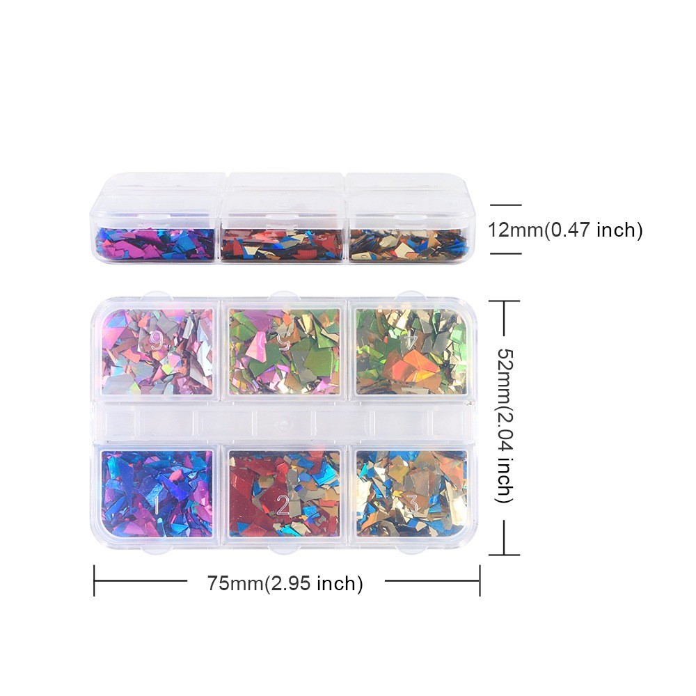 6 Grids Nail Art Flakes Irregular Broken Glass Paper DIY Manicure Decoration