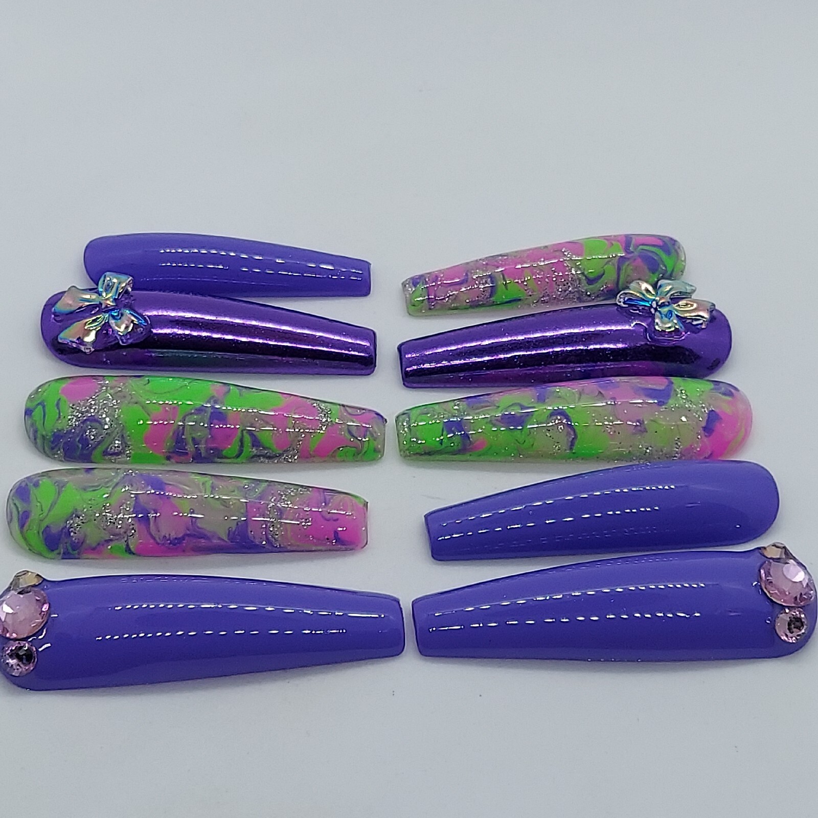 Purple Pink Green Marble Press on Nails Spring Nails Purple Lilac Nails