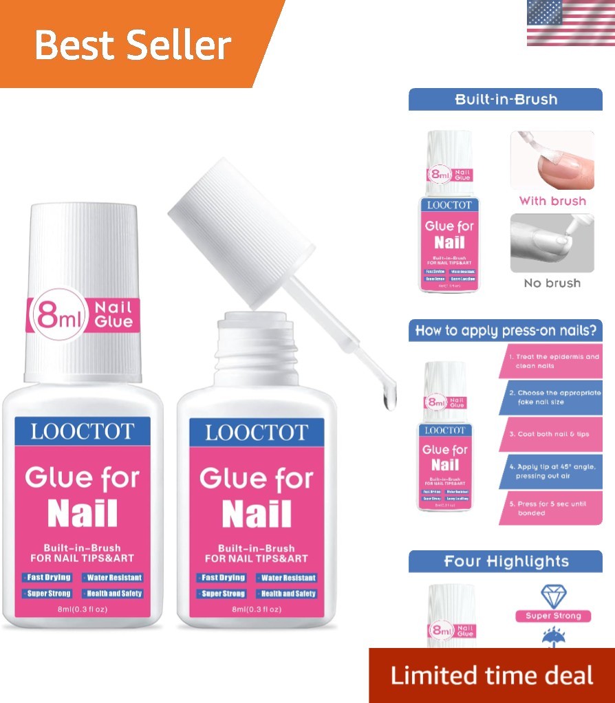 Super Strong Nail Cement 8ml*2 for Acrylic & Press On Nails – Waterproof Formula