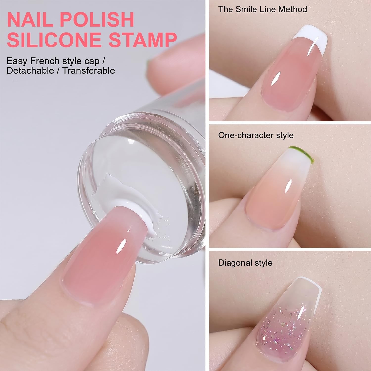 French Tip Tool 7 Pcs Clear Silicone French Tip Nail Stamp French Tip Stamp F…
