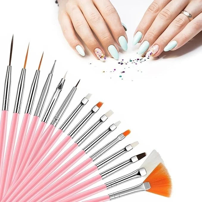15Pcs Nail Art Brushes Set Gel & Acrylic Dotting Pens Painting and Manicure UK