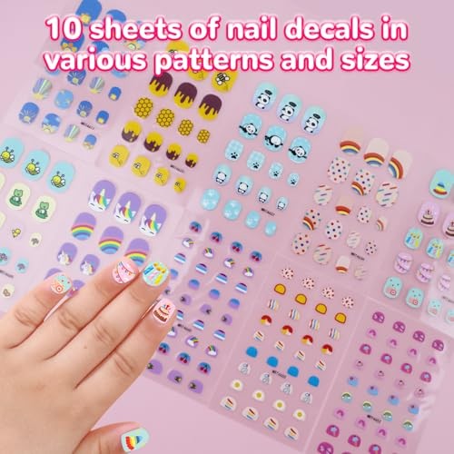 10 Sheets Colorful Kid Full Nail Wraps Stickers with Kids Nails Strips Cute