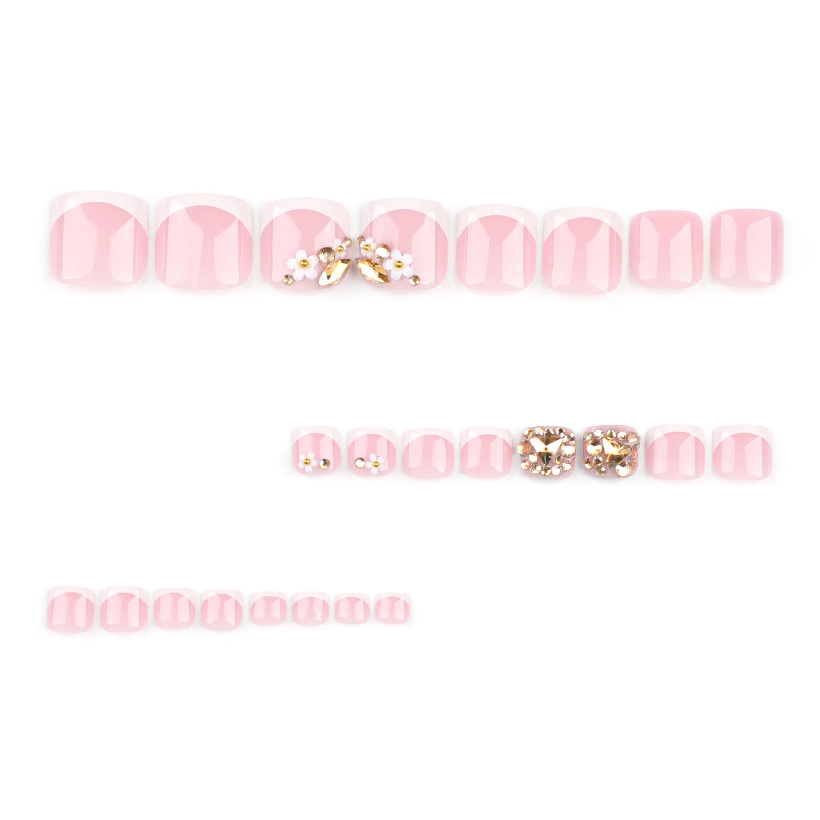 24pcs Glitter Gold Crystal Fake Toenails Simple Nude Pink Press On Toe Nails