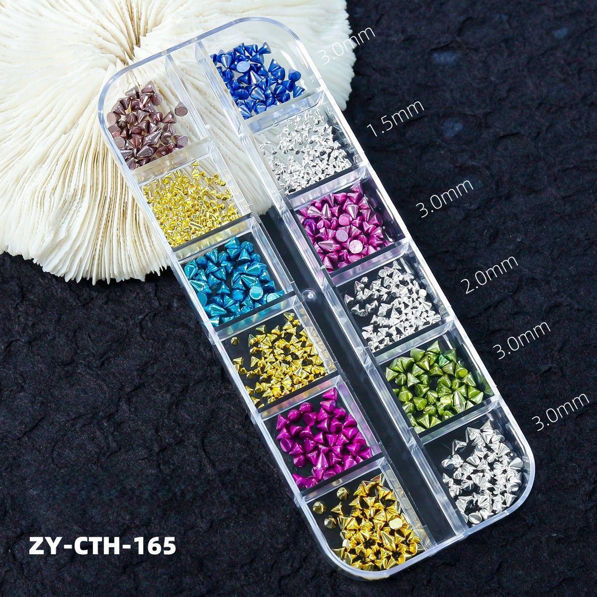 Cyberpunk Nail Charms Set, 3D Cone Studs Spikes Metallic Tones for Gothic Looks
