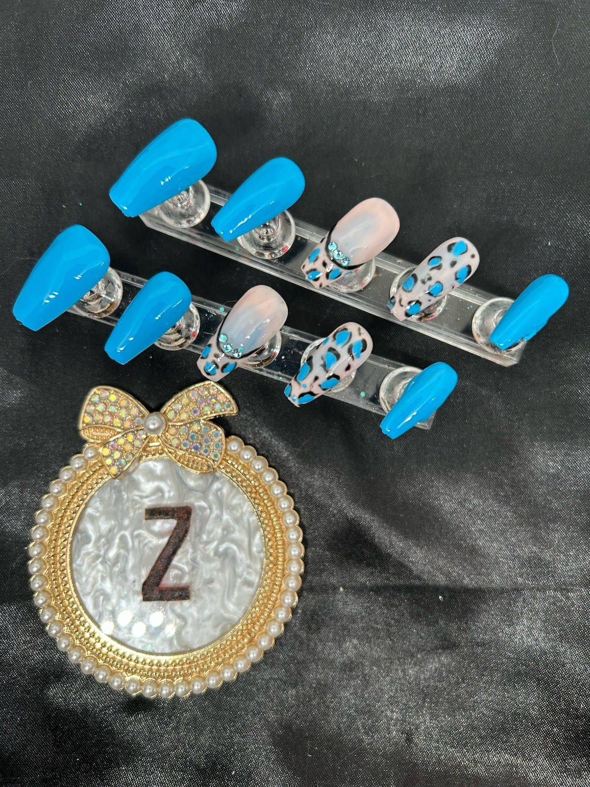 Z NAILZ! Handmade M Coffin Turquoise W/Animal Print Press On Nails