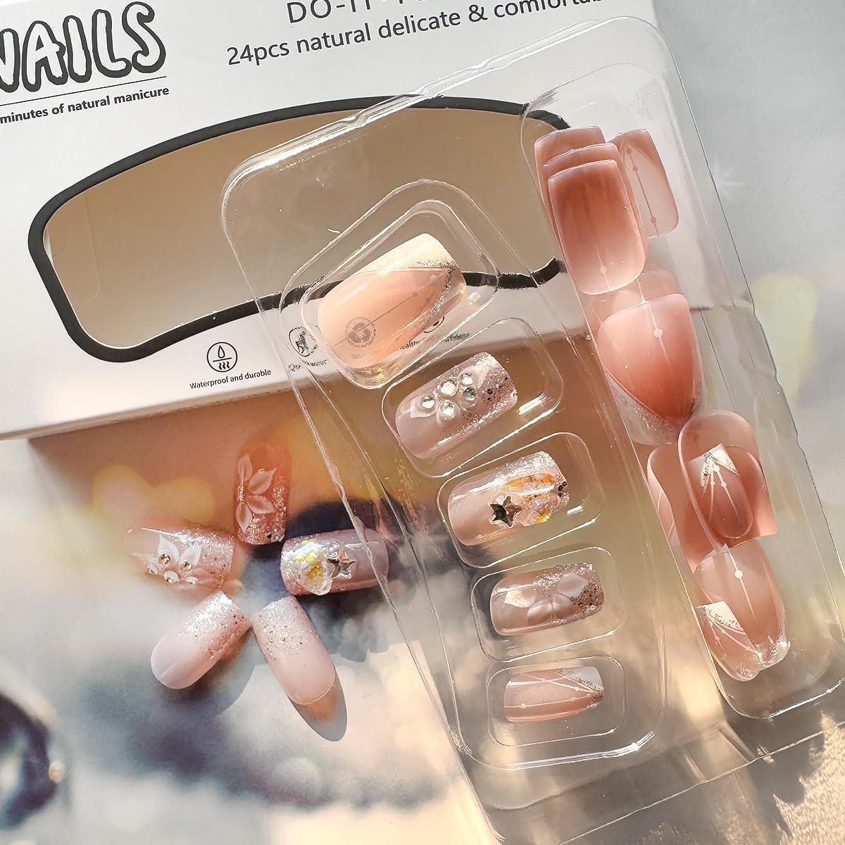 Eco-Friendly 24pcs Short Square Press on Nails – Easy to Apply Glossy Finish