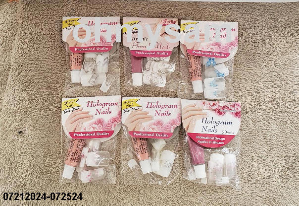 6 x NEW SET OF 20 ARTIFICIAL FINGER NAIL TIPS FRENCH HOLOGRAM DES FULL SIZE AA