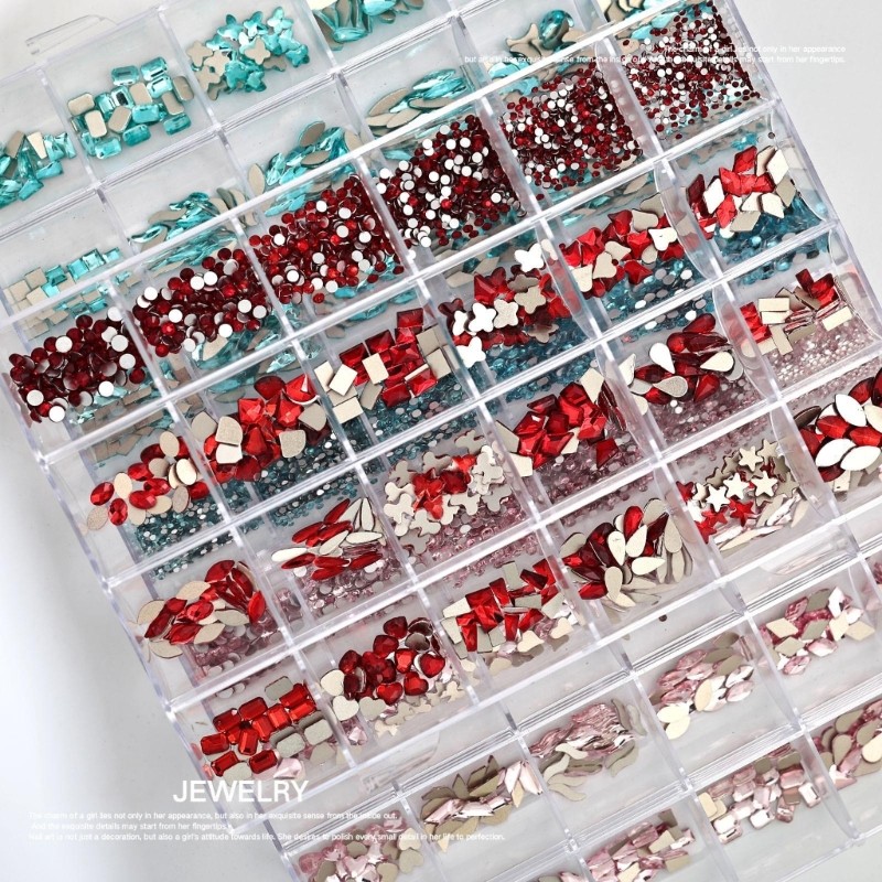 24 Grids Nail Charms Glass AB Rhinestones Nail Art Rhinestones for Nail Salon