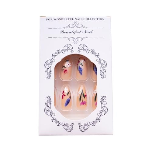 Almond Spring Press on Nails Colorful Flower Fake Nails Glossy Finish style10